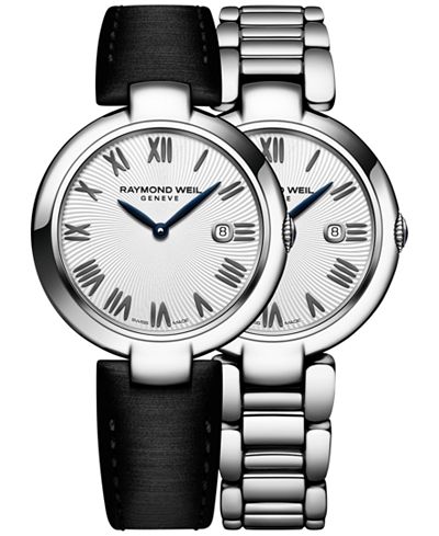 RAYMOND WEIL Women's Swiss Shine Black Satin Strap Watch & Interchangeable Stainless Steel Bracelet 32mm 1600-ST-00659