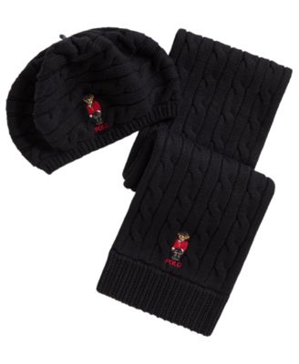 Girls' Polo Bear Cable-Knit Hat and Scarf, 2-Piece Set