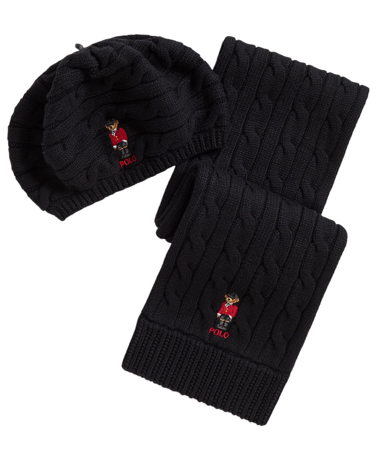 Polo Ralph Lauren Girls' Bear Cable-Knit Hat and Scarf, 2-Piece Set
