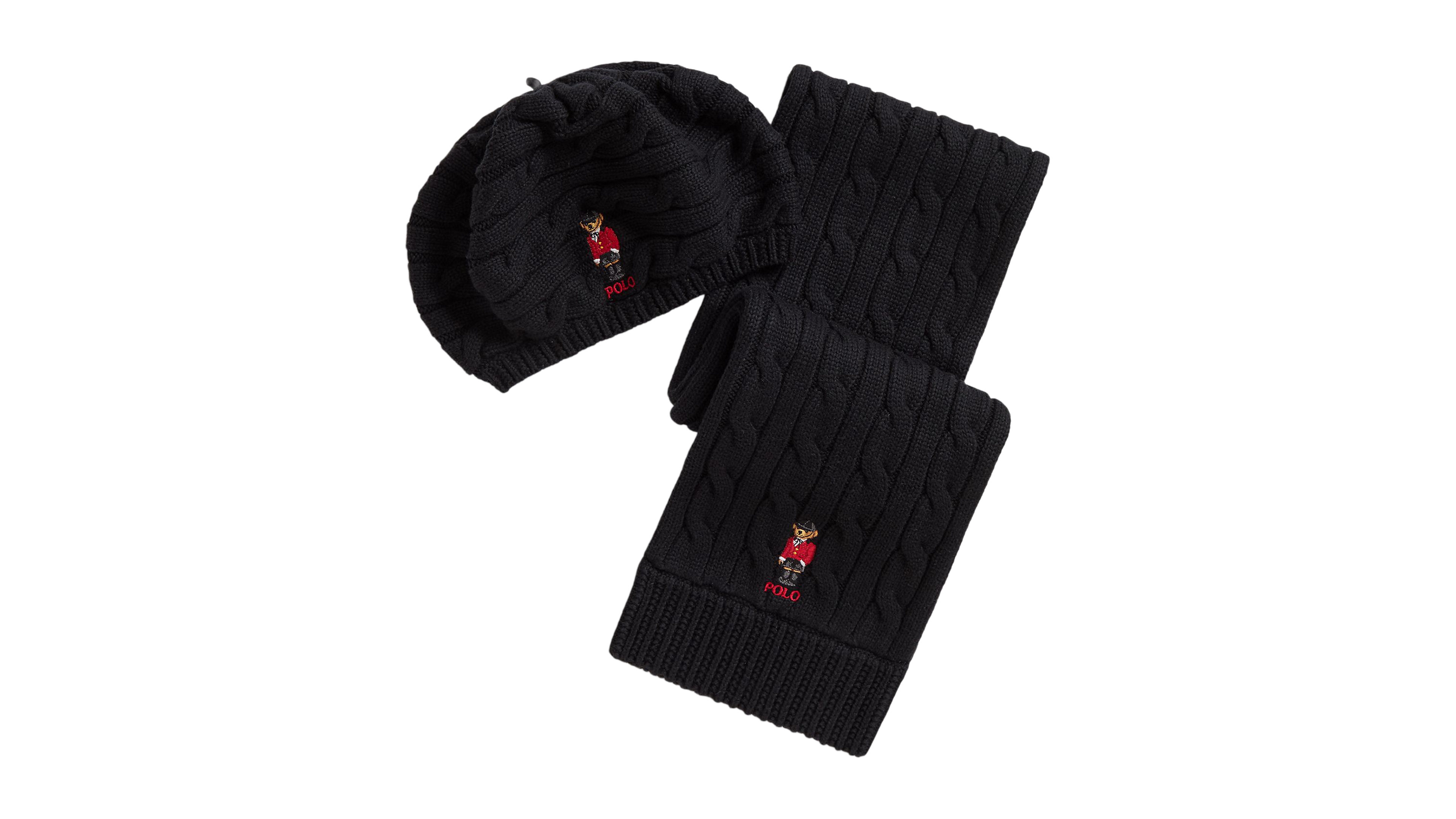 Polo Ralph Lauren Girls' Bear Cable-Knit Hat and Scarf, 2-Piece Set