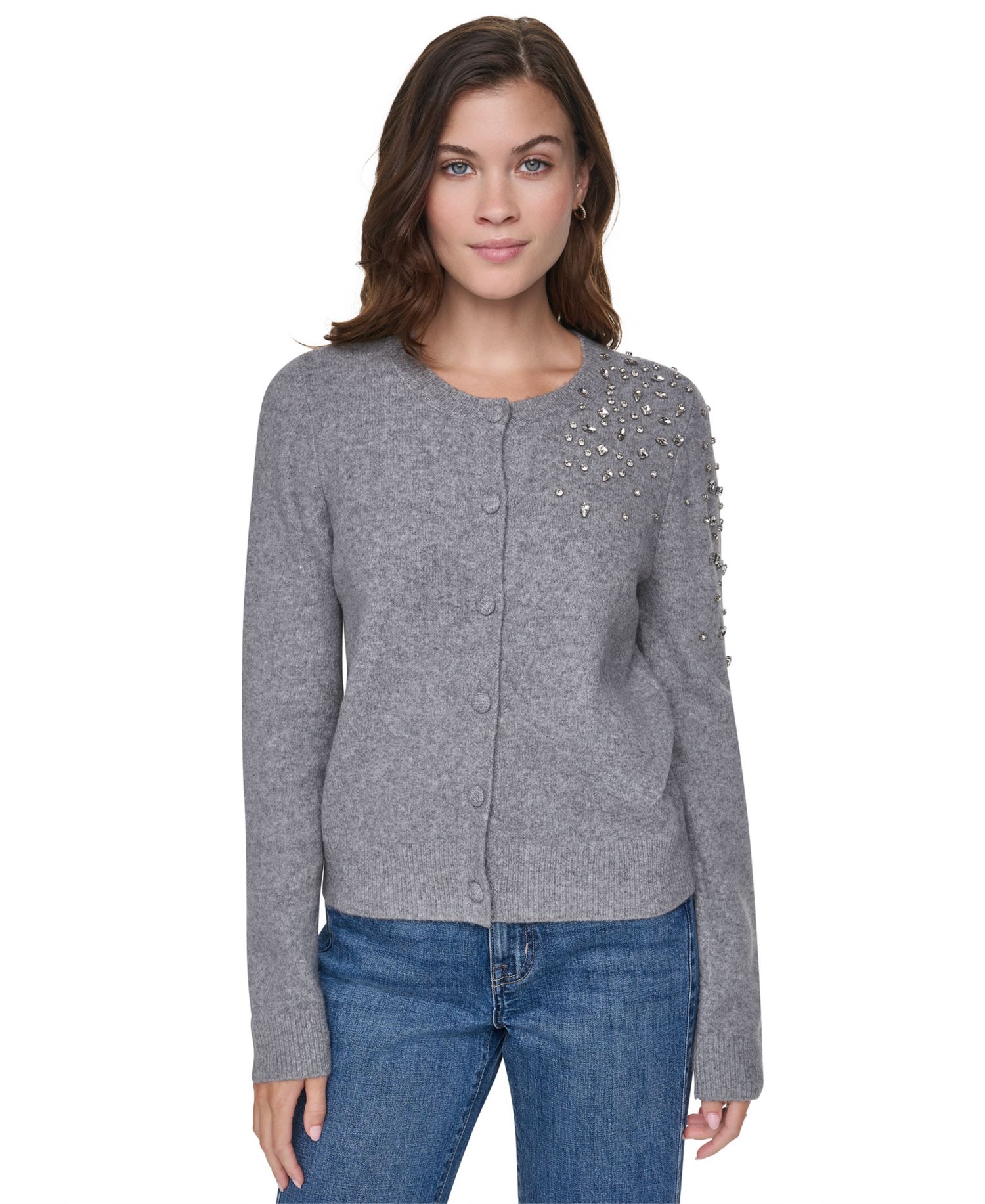 Women's Rhinestone Embellished Crewneck Cardigan