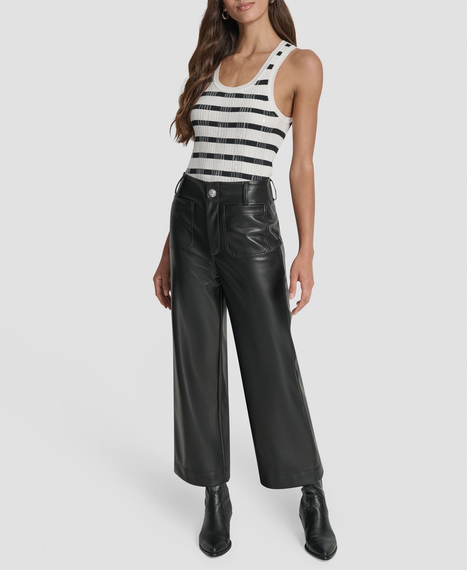 Women's High-Rise Cropped Faux Leather Wide-Leg Pants