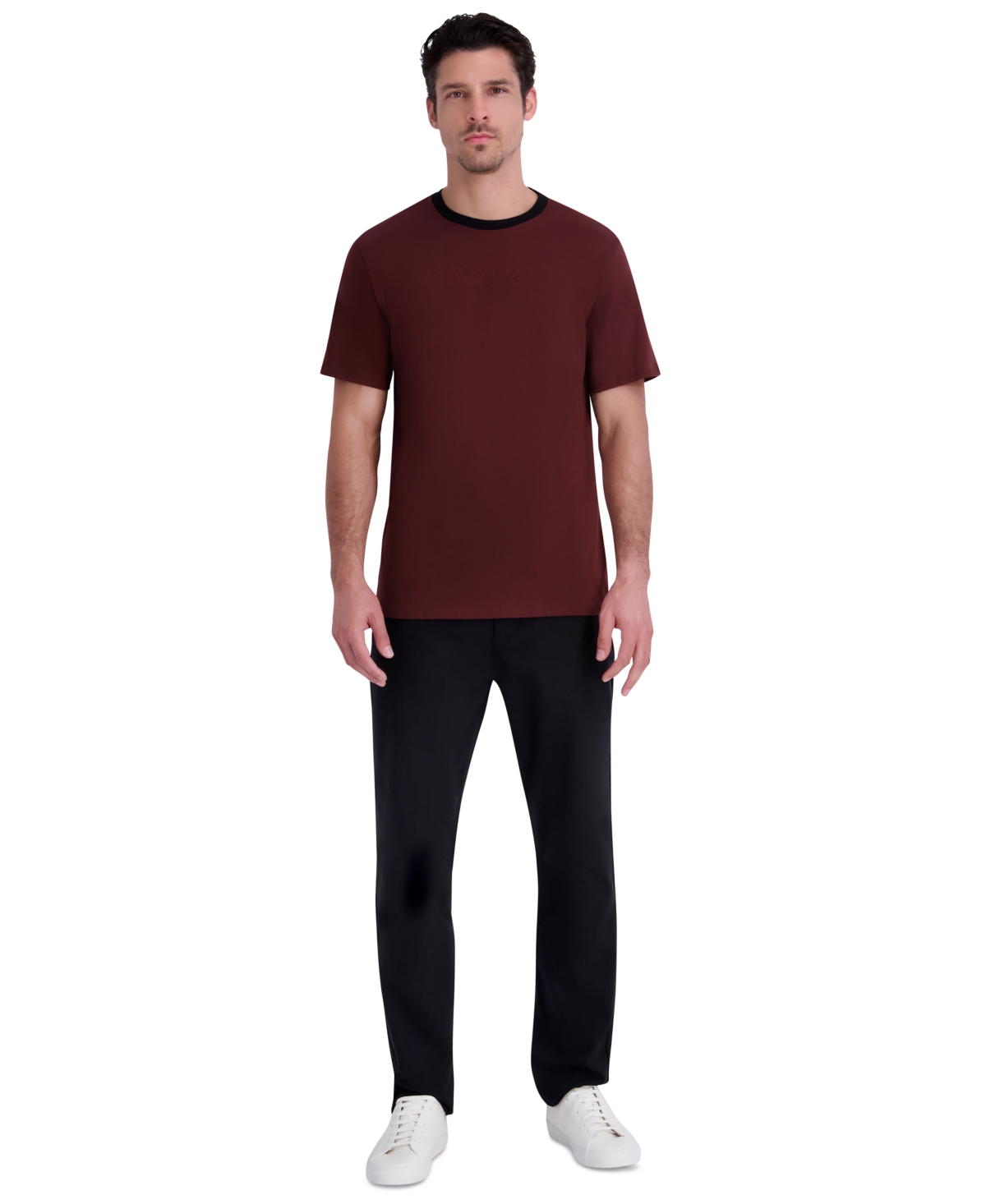 Karl Lagerfeld Paris Men's Embossed-Signature Contrast-Trim T-Shirt