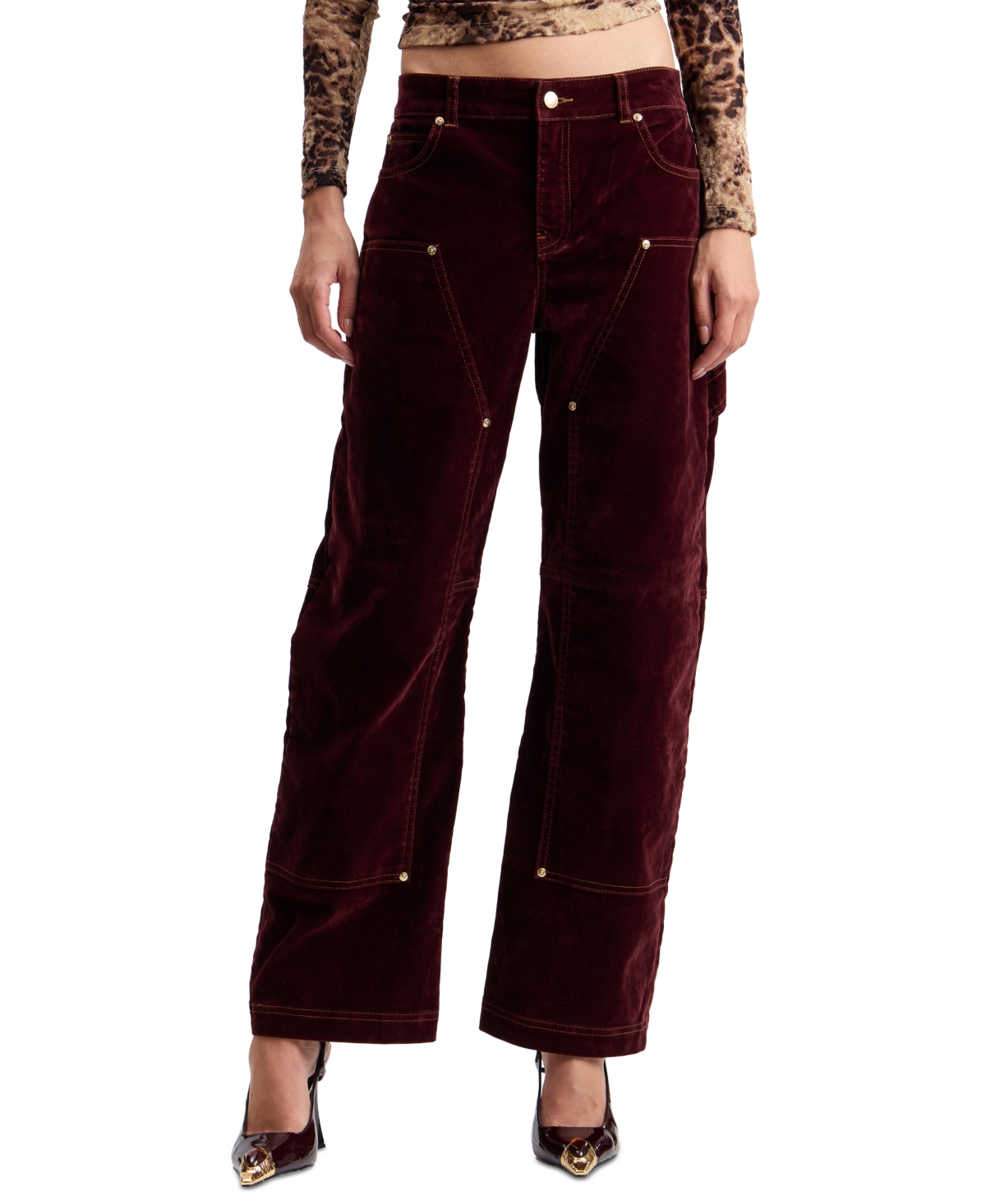 Avec Les Filles Women's Mid-Rise Curved-Leg Wide-Leg Jeans
