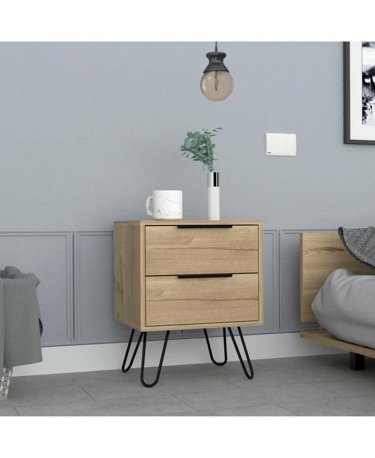 Flynama 2 Two-Drawer Nightstand, Hairpin Legs