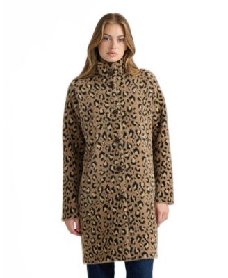 Women's Eyelash Raglan Sleeve Coatigan with Stand Collar