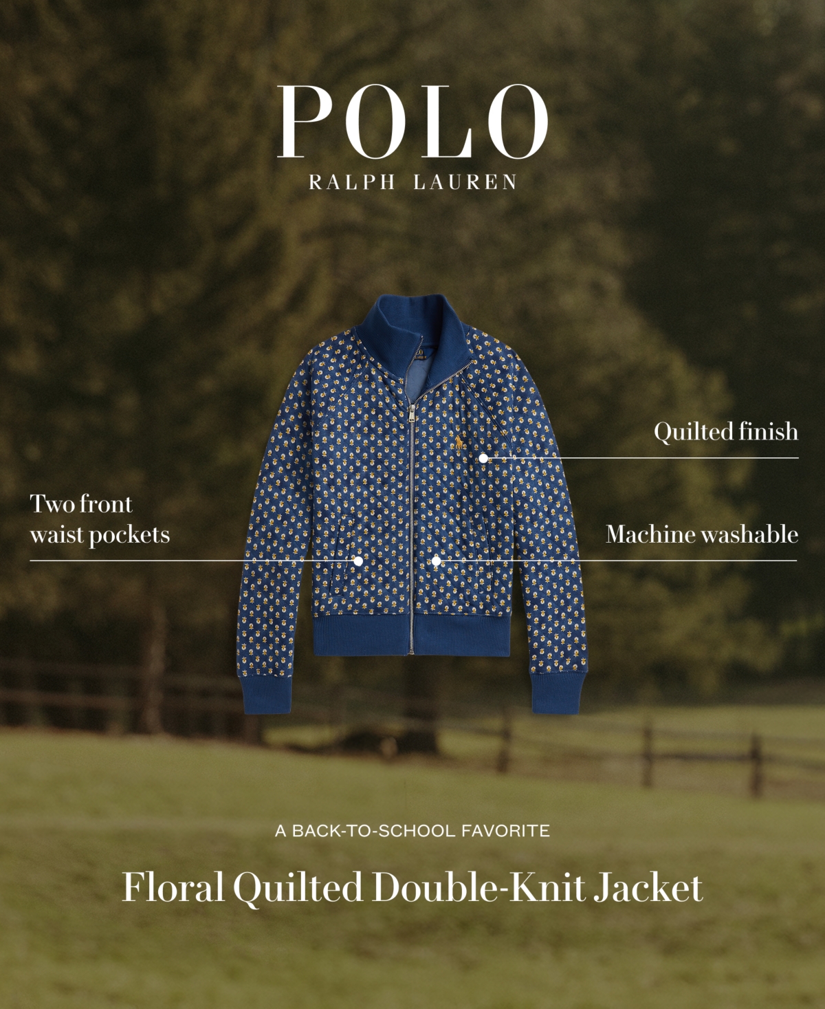 Polo Ralph Lauren Girls' 7-16 Floral Quilted Double-Knit Jacket