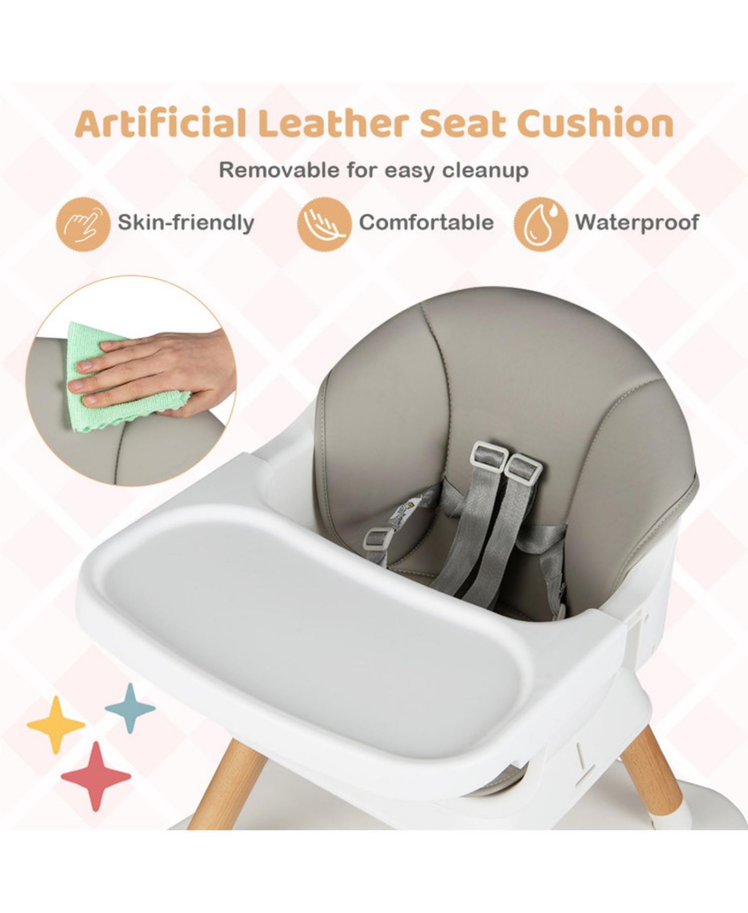 Convertible Wipe Clean Wooden Beech Legs High Chair