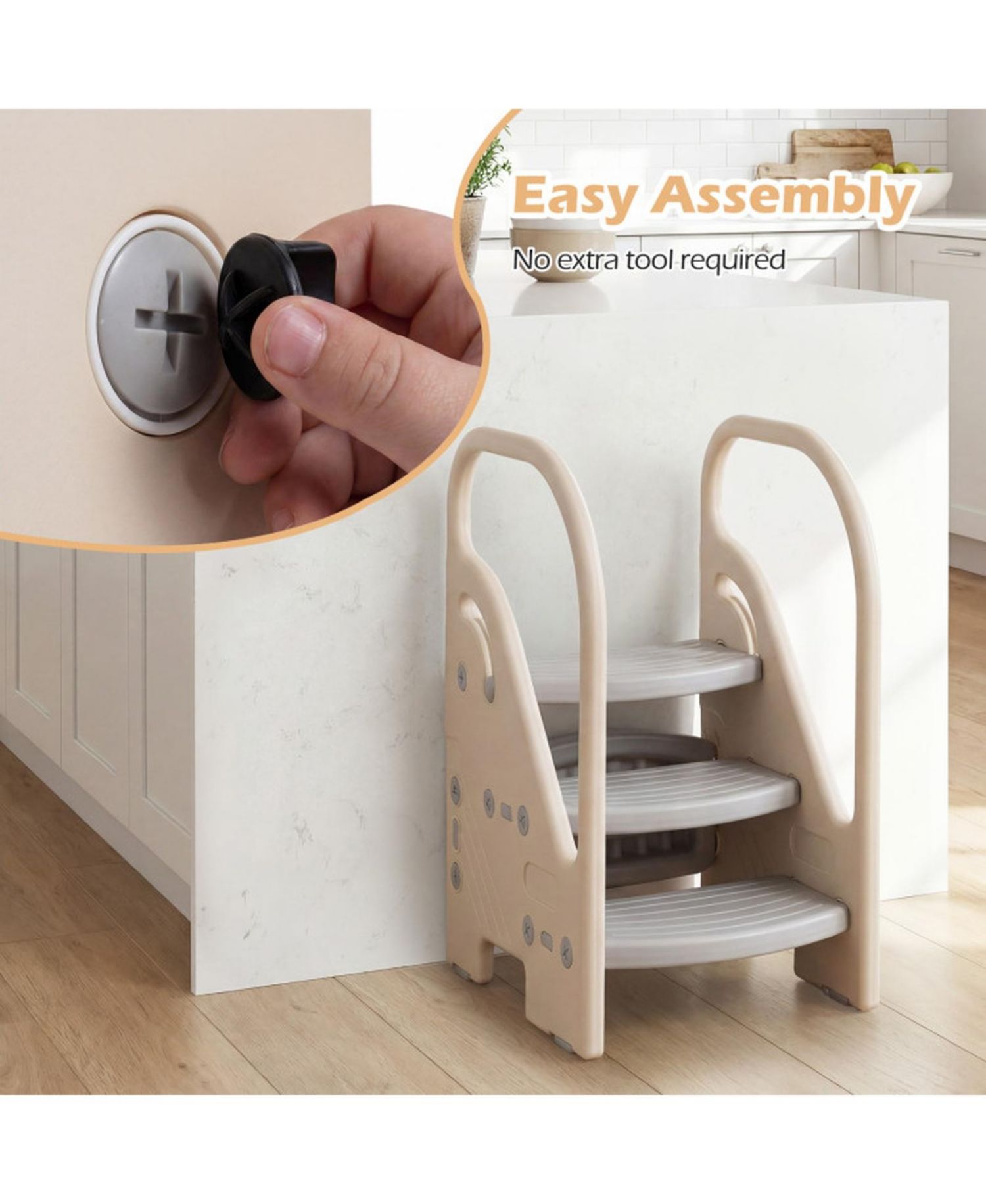 Adjustable 3-Step Kids Helper Stool with Safety Handles