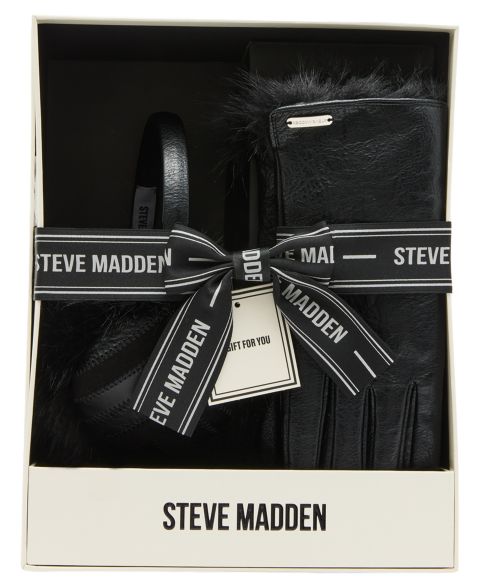 Женские комплекты Steve Madden Patchwork Earmuffs & Gloves, 2-Piece Set, цвет: Чёрный