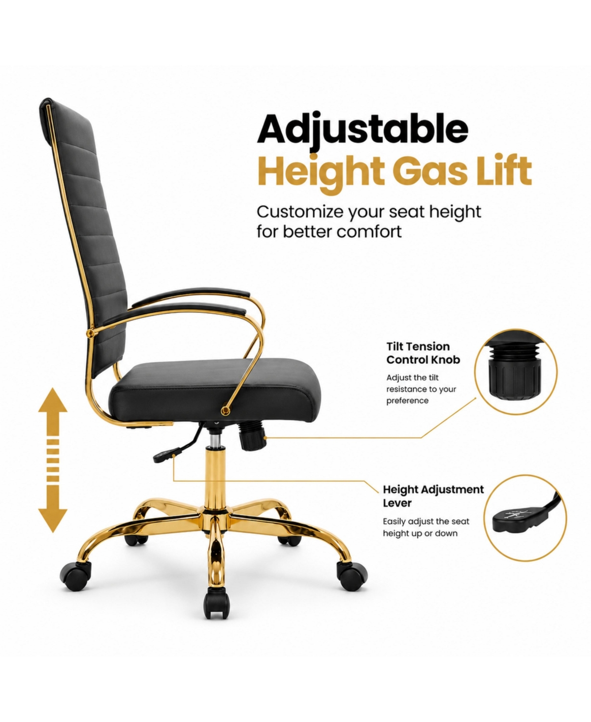 LeisureMod Set of 8 Benmar Modern Contemporary High-Back Leather Executive Office Chair with Ribbed Design and Padded Armrests