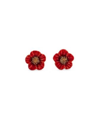 Red Blossom Stud Earrings in Gold