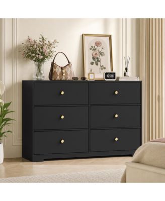6 Drawer Dresser, 47.2"W Wide Wood Storage Chest of Drawers with Anti tip Device for Bedroom Living Room Closet