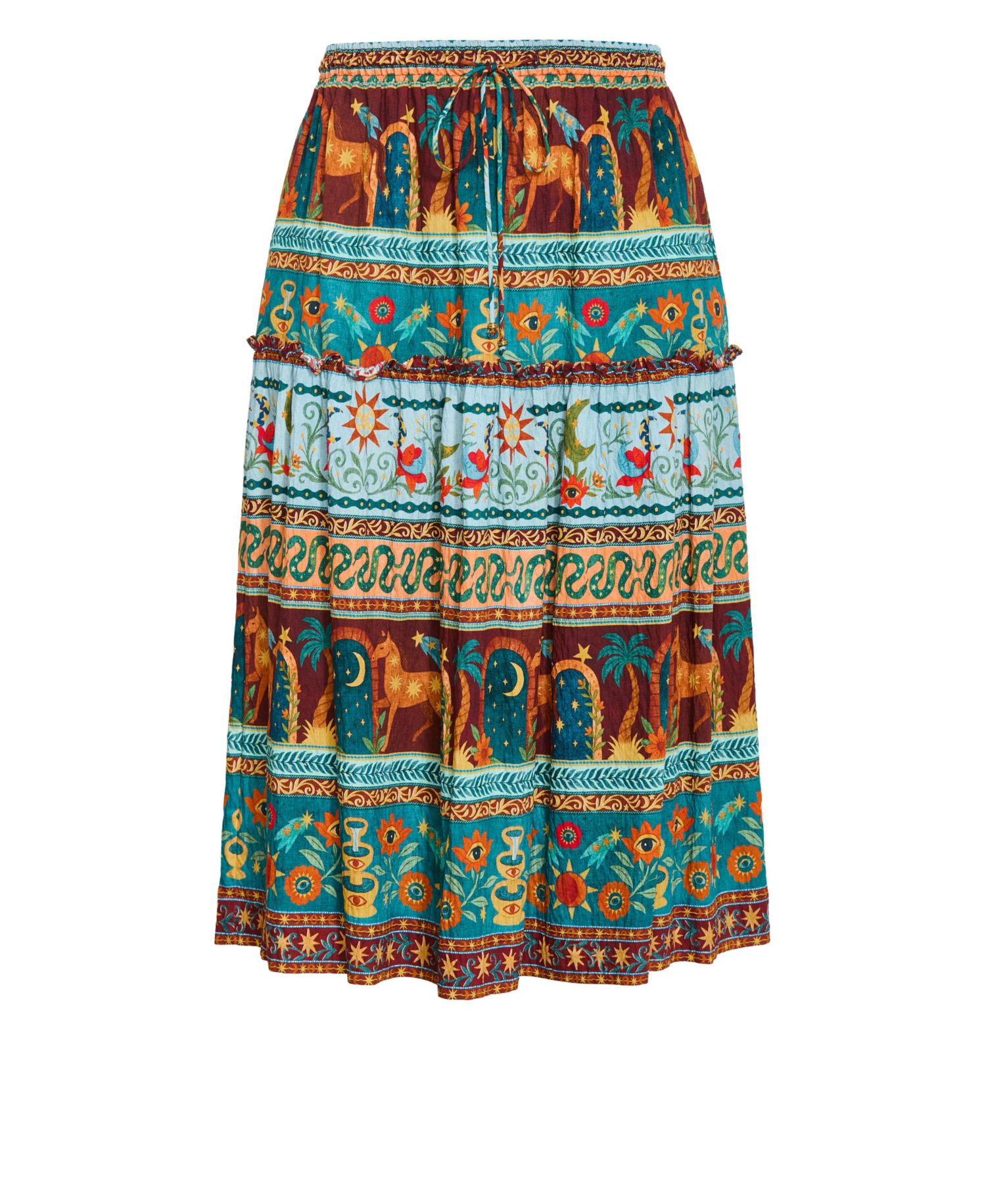 Plus Size Paradiso Tiered High-Waisted Print Midi Skirt