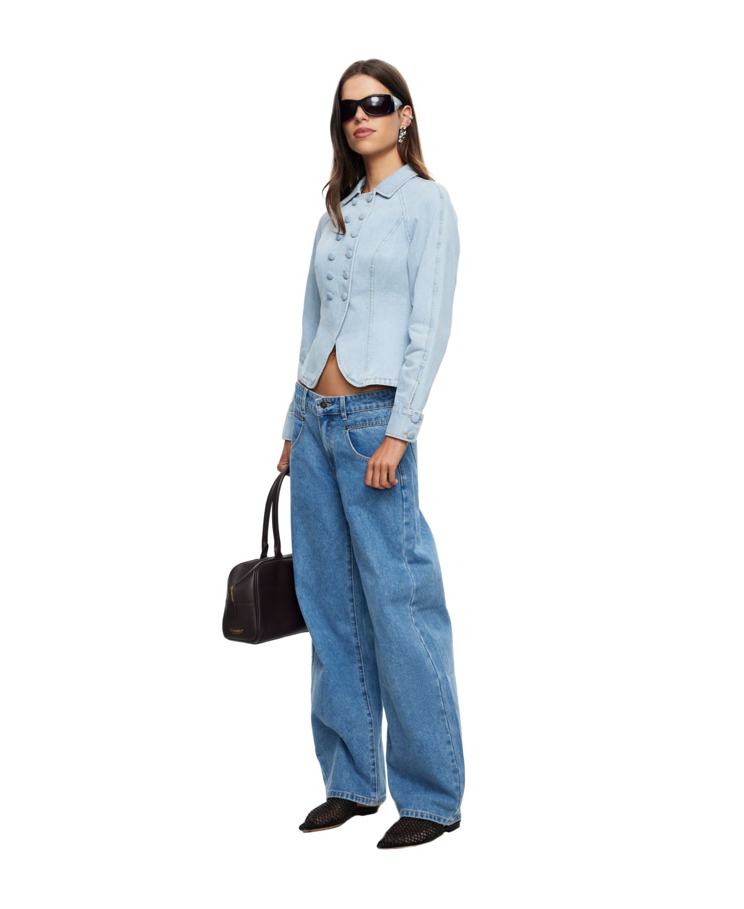 Women's Form Denim Cropped Double-Breasted Jacket