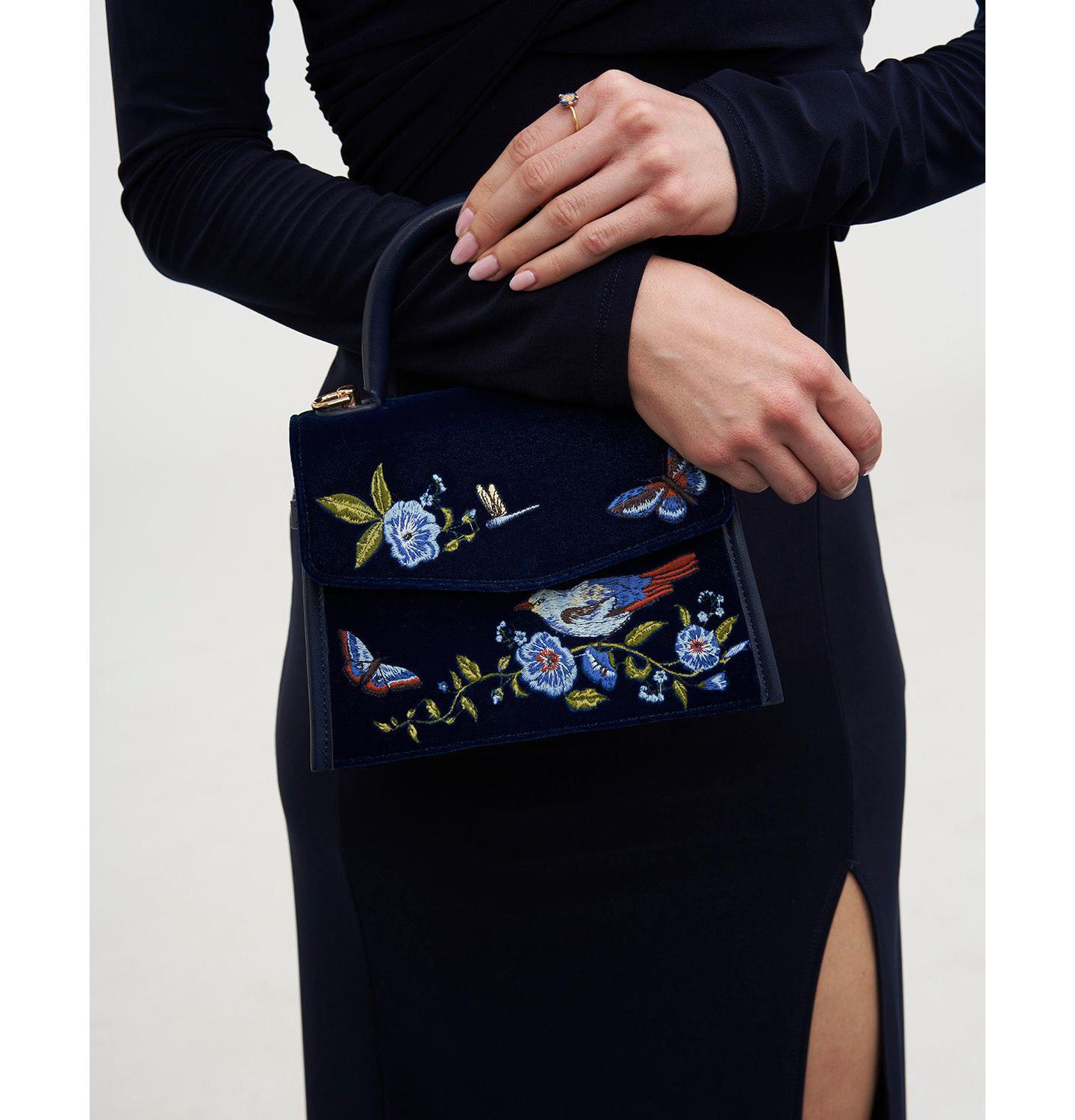 Женская сумка Fable England Eliza Nightingale Embroidered Top Handle, цвет: Тёмно-синий — фото 9