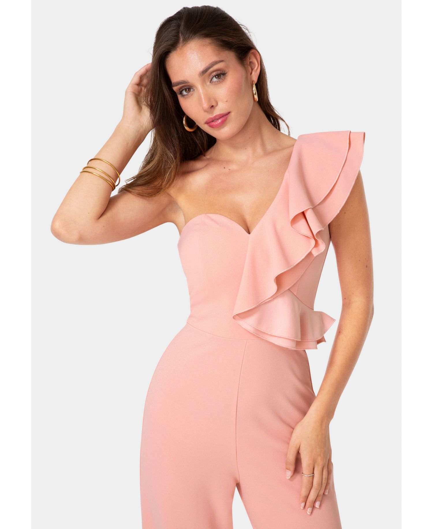 Women's Scuba Crepe Wide-Leg Ruffle-Sleeve Jumpsuit