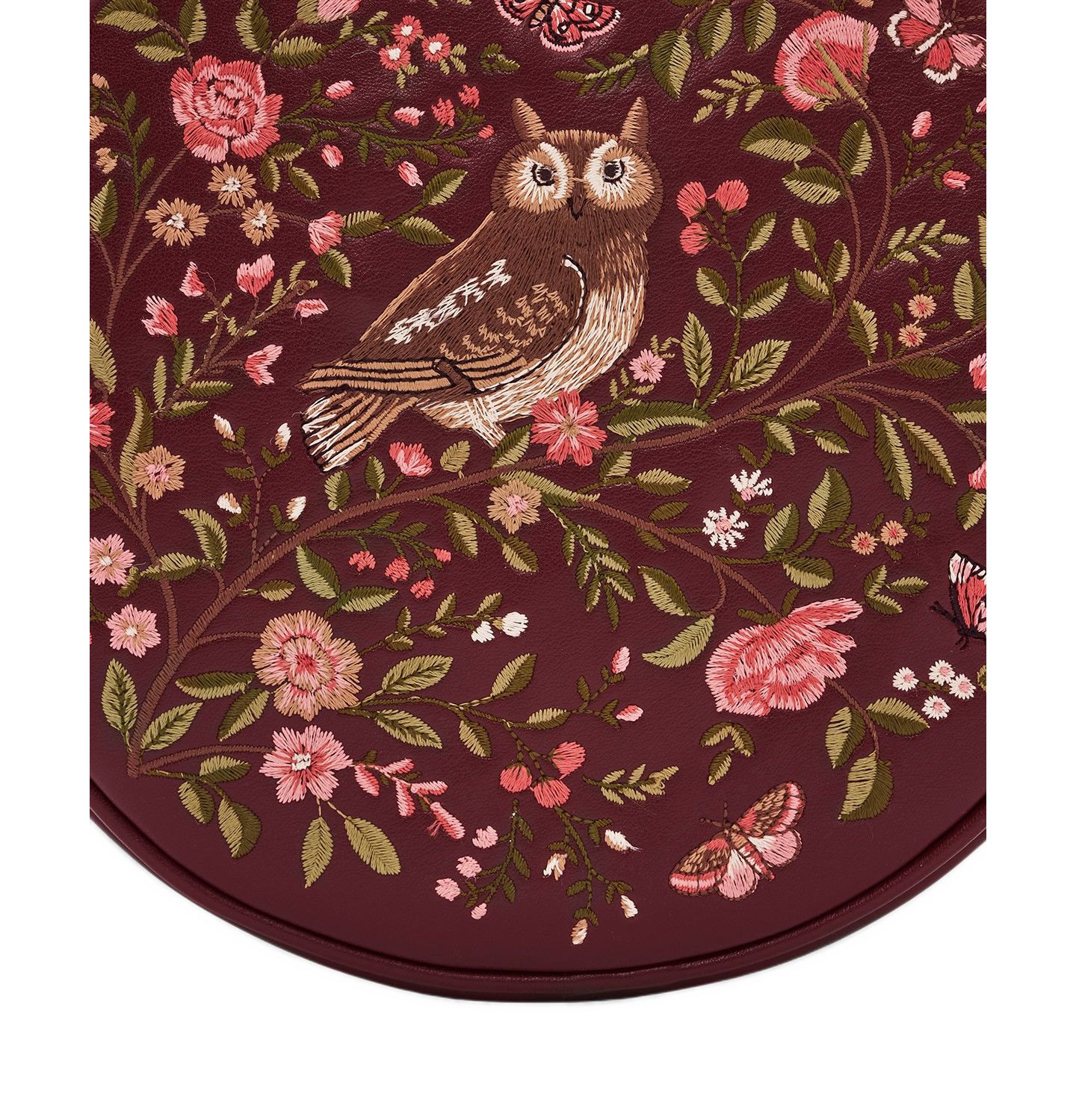 Женская сумка Fable England Chloe Owl Embroidered Circle, цвет: Бордовый — фото 5