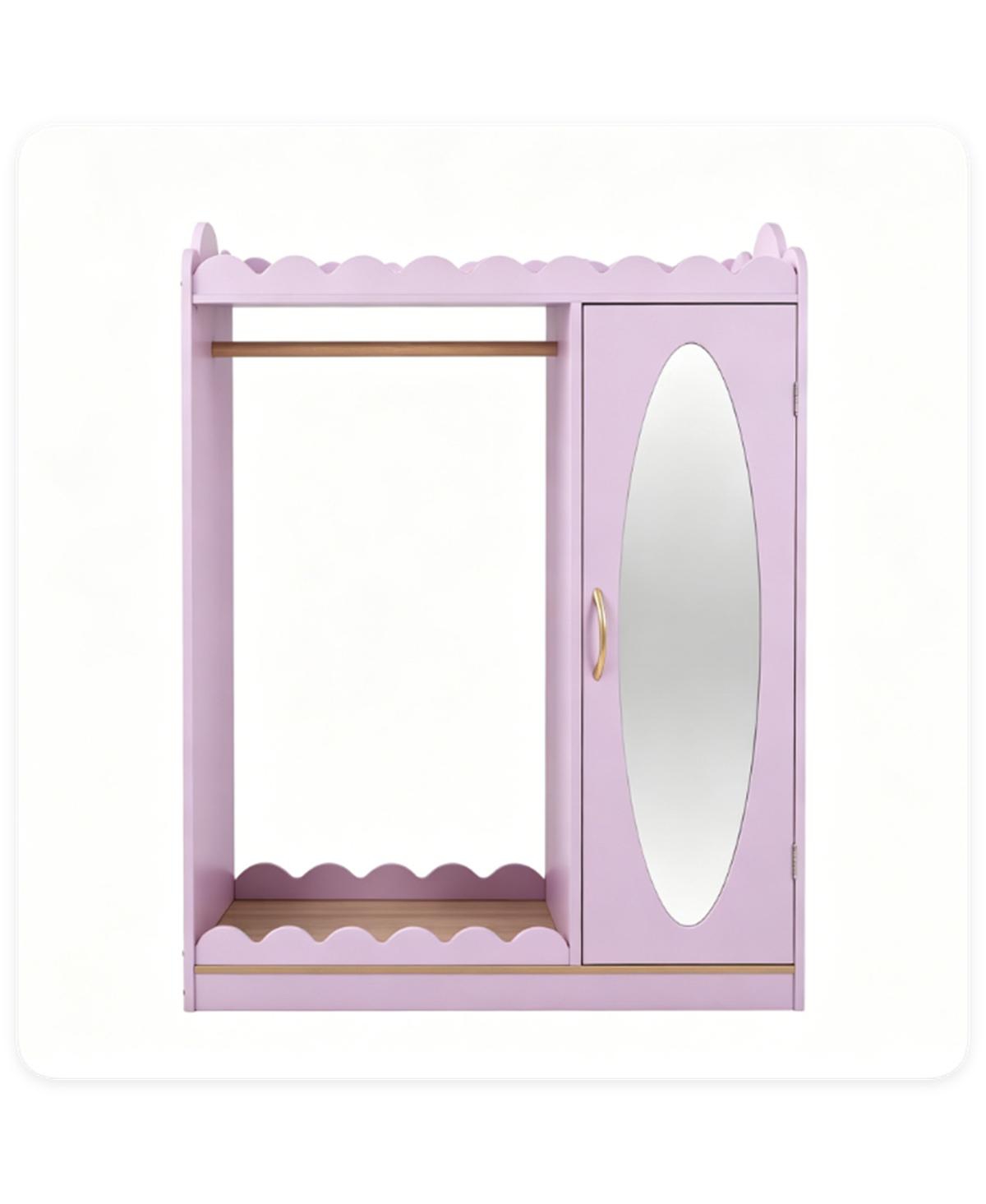 Slickblue 42 Inch Kids Dress Up Closet with Mirror, Garment Rack and Storage - Light Pink