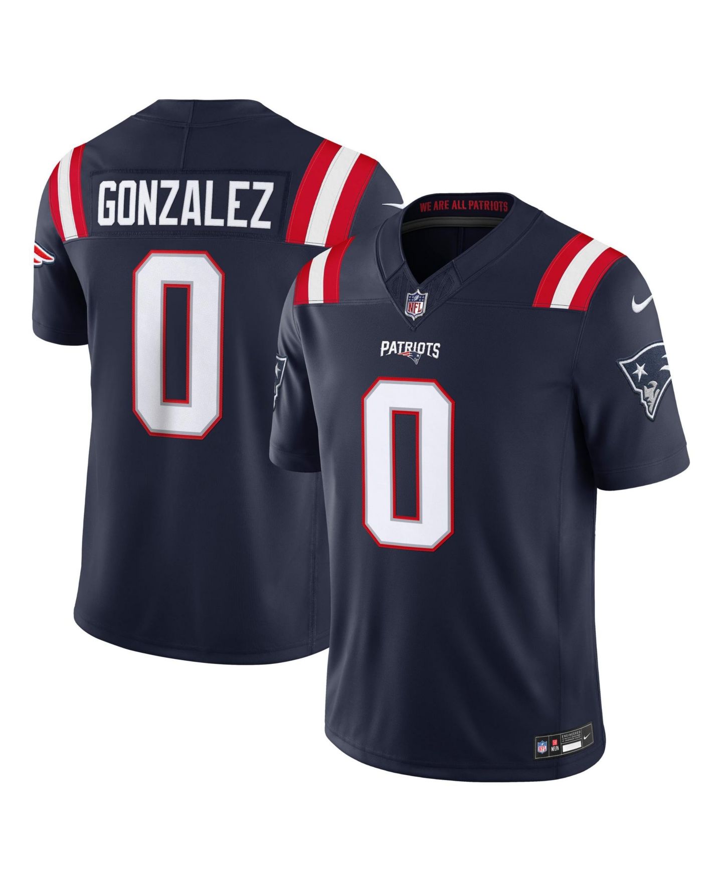Мужской топ Nike Christian Gonzalez Navy New England Patriots Vapor F.U.S.E. Stitched Limited Jersey — фото 1