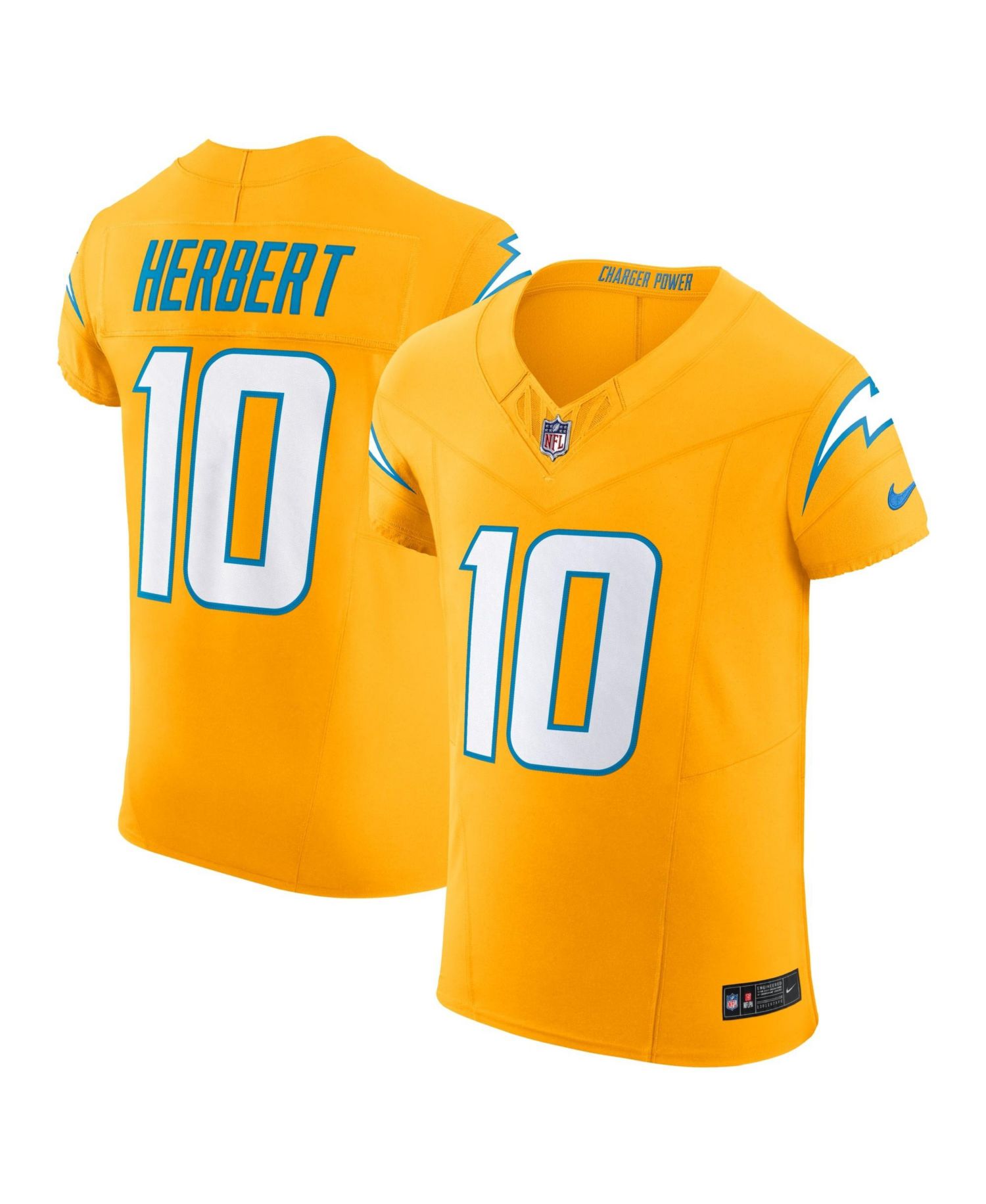 Men's Justin Herbert Gold Los Angeles Chargers Alternate Charger Power Vapor F.U.S.E. Elite Jersey