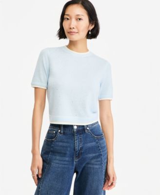 Women's Embellished Double-Layer Sweater Tee