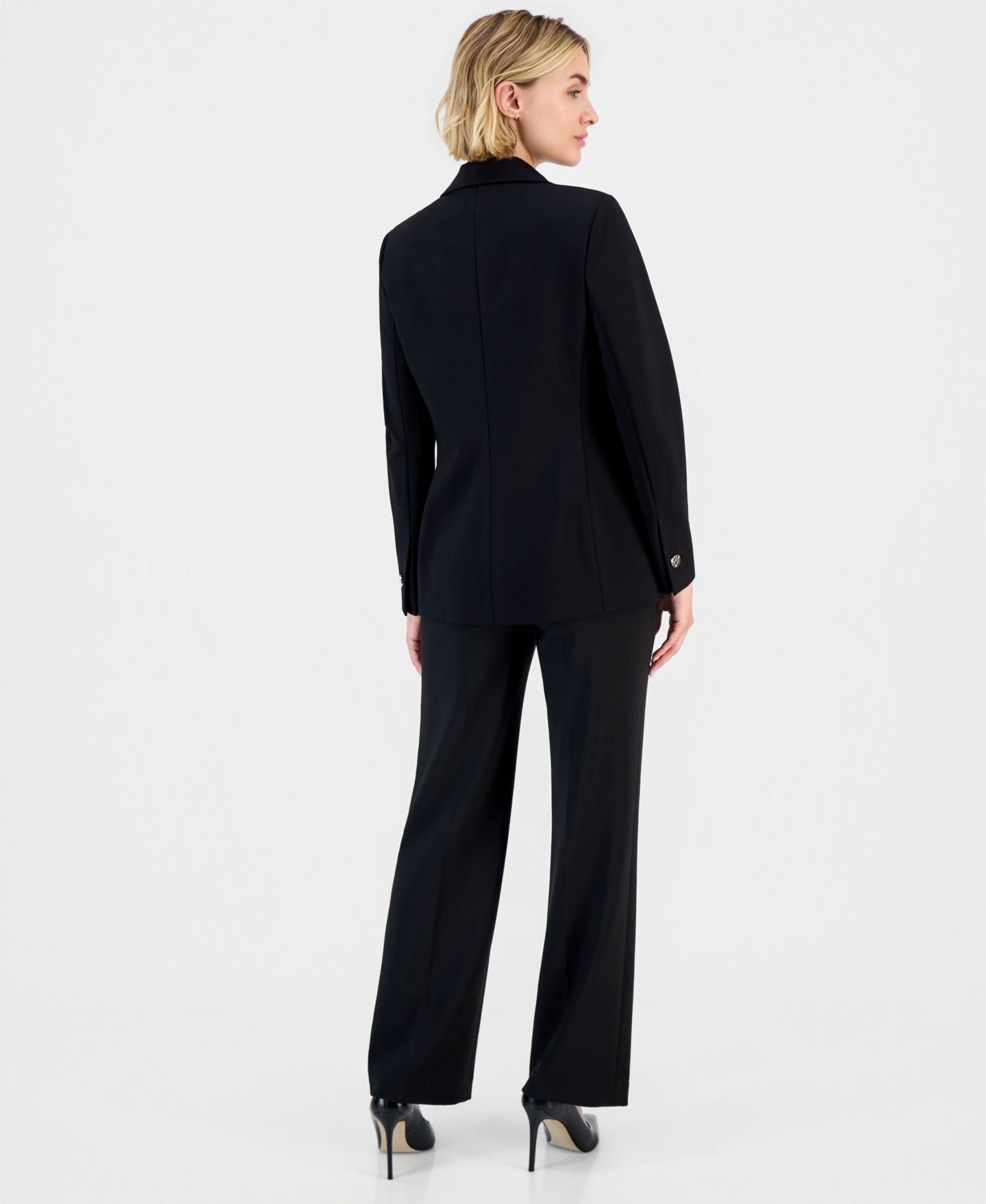 Женский комплект Anne Klein Wide-Leg Stretch Notched-Collar Jacket and Pants, 2-Piece Suit, цвет: Чёрный — фото 2