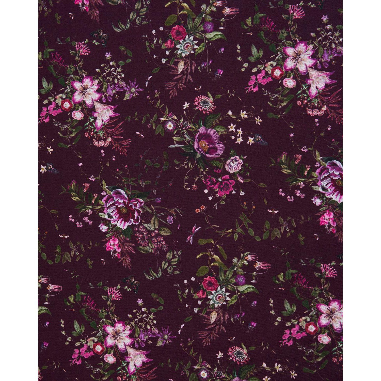 Women's Eve Floral Long Fringed Scarf in Burgundy