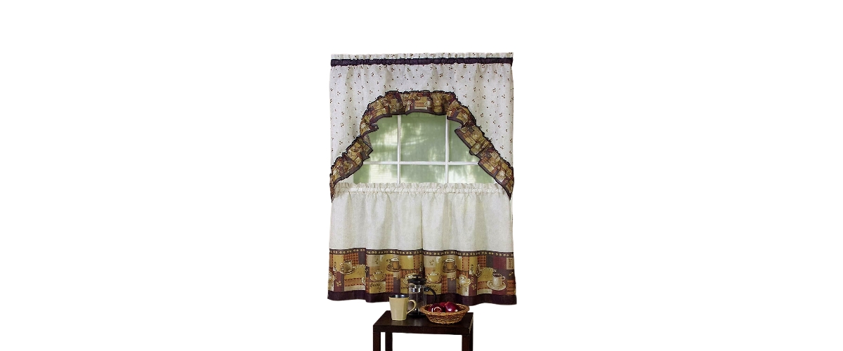 GoodGram Coffee Complete Kitchen Curtain Tier and Swag Set - 58 in. W x 36 L