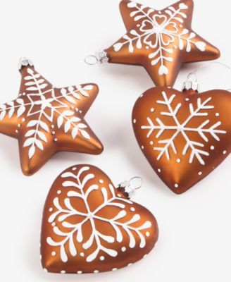 Heritage Set of 4 Glass Gingerbread Heart and Star Ornaments