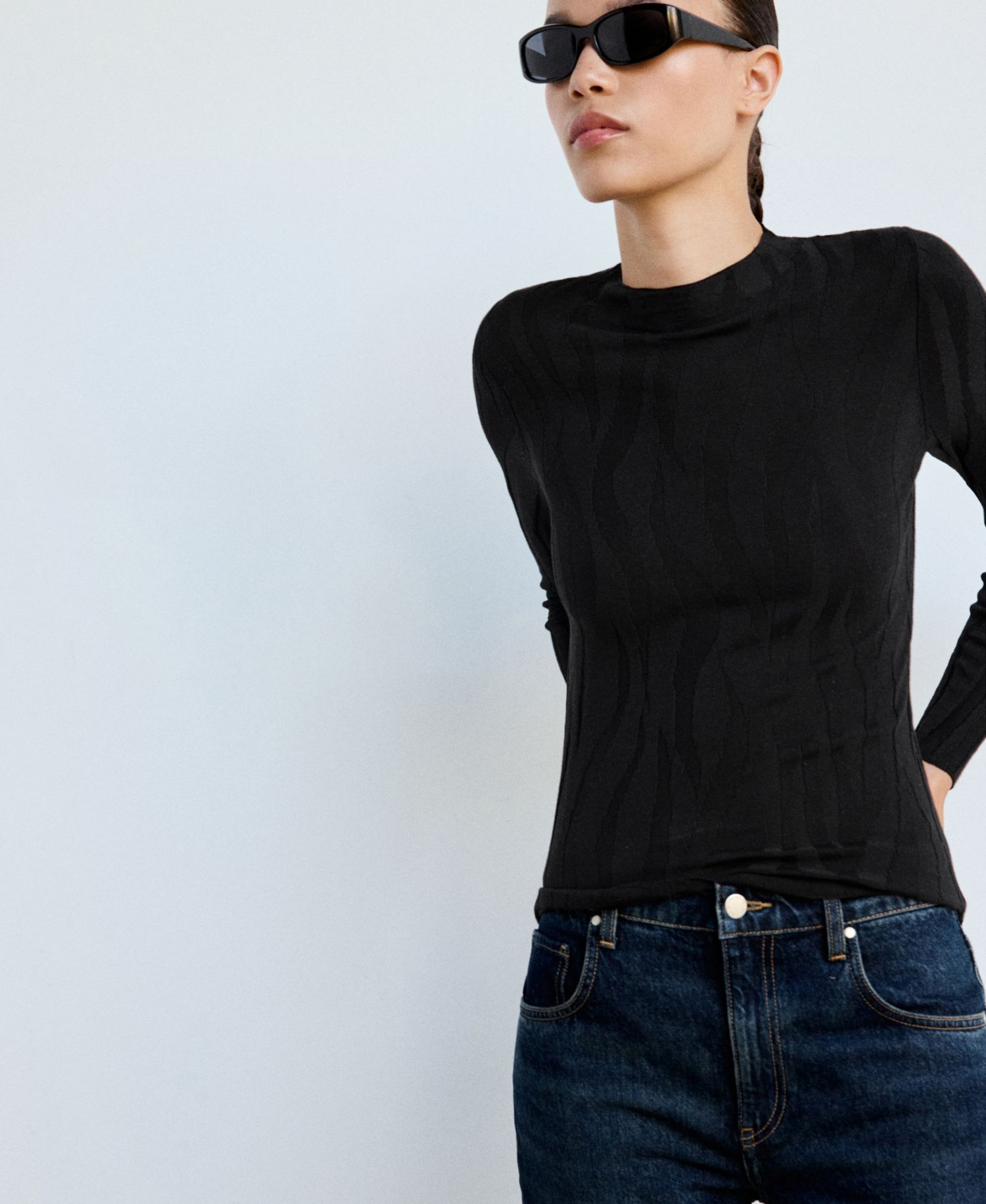 Women's Fitted Mock-Neck Long-Sleeve Cotton-Blend Sweater