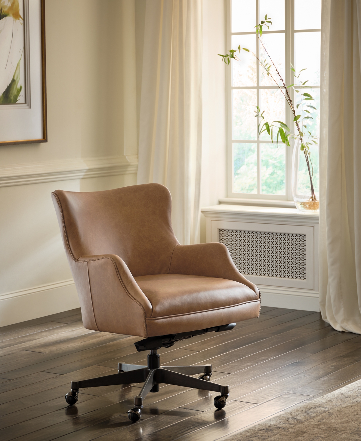 Zayden 34" Genuine Leather Swivel Office Chair