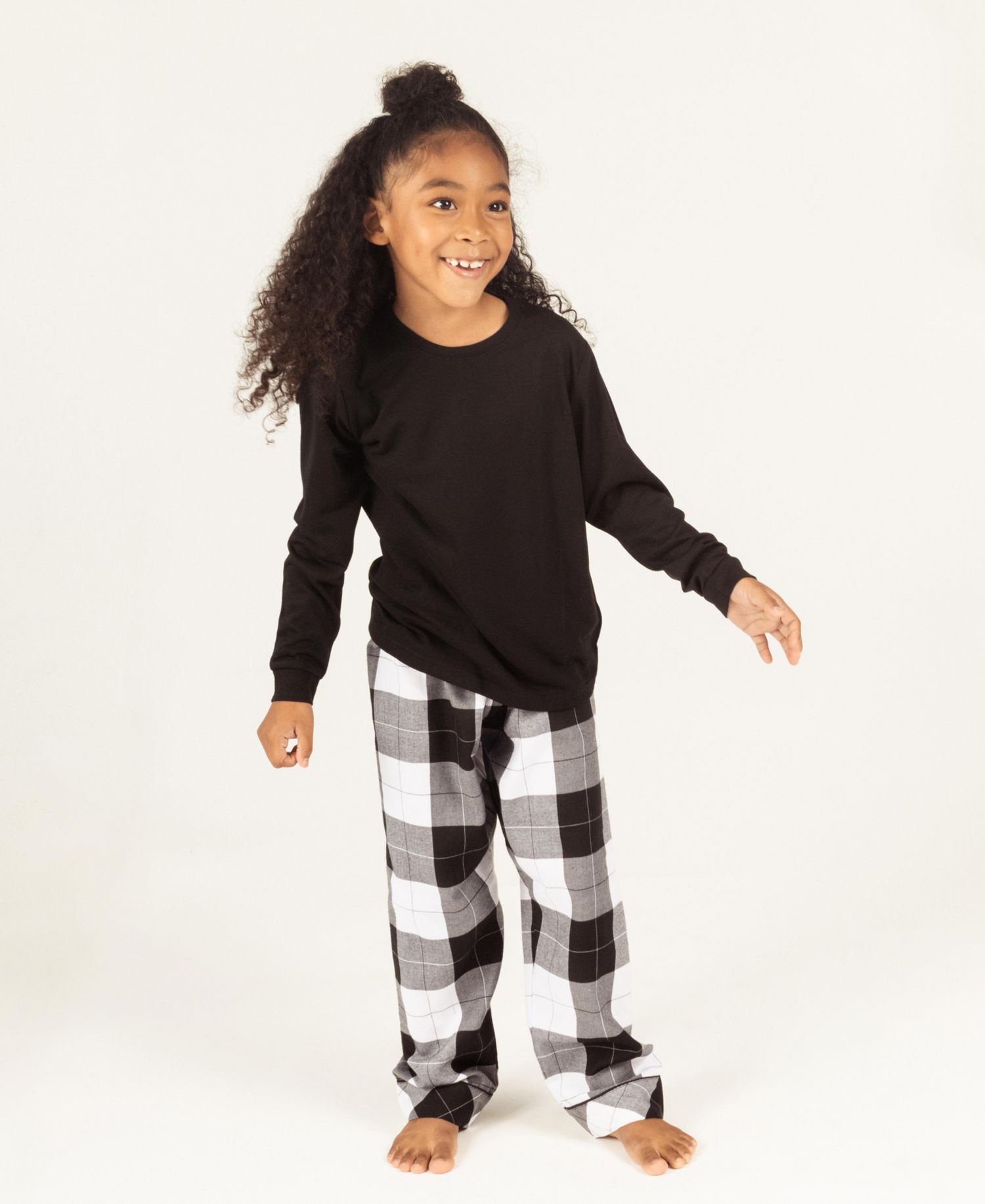Kids (6-14) Cotton Top and Flannel Plaid Holiday Pajama Set