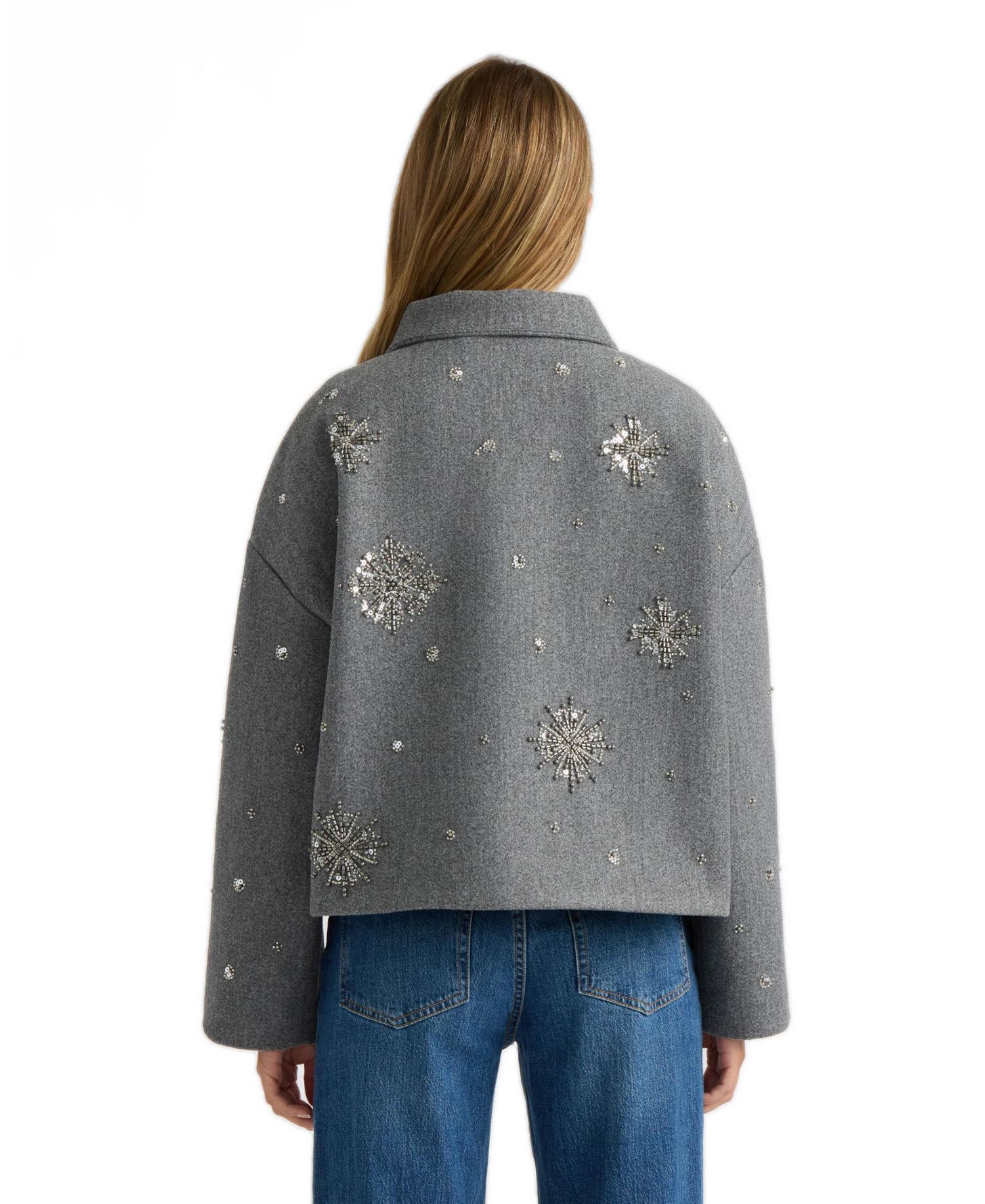 Women's Cropped Mock-Neck Embellished Jacket