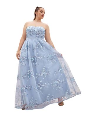Plus Size Ambrosia Fit-and-Flare Embroidery Tulle Maxi Dress