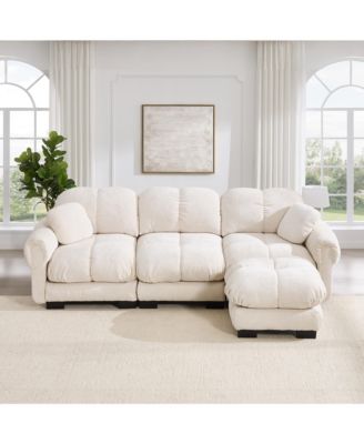 Oversize Chenille L-Shaped Sofa Deep Seat Couch with Movable Ottoman Exquisite Pillows and Quilted Back Cushions