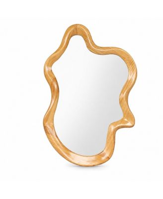 33.46 x 22.24 Inch Irregular Wall Mirror Solid Wood Frame Modern Aesthetic Decorative Vanity Mirror for Bathroom Bedroom Living Room Home Decor