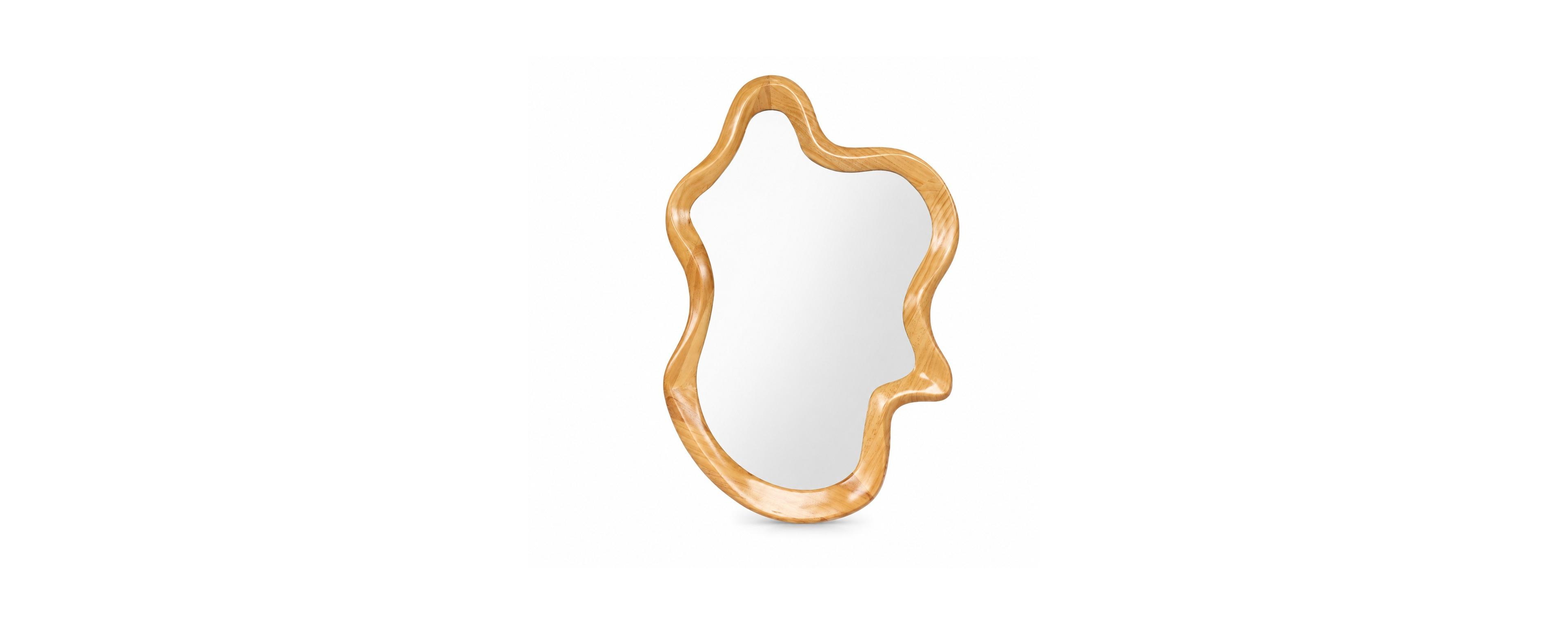 Phying 33.46 x 22.24 Inch Irregular Wall Mirror Solid Wood Frame Modern Aesthetic Decorative Vanity Mirror for Bathroom Bedroom Living Room Home Decor