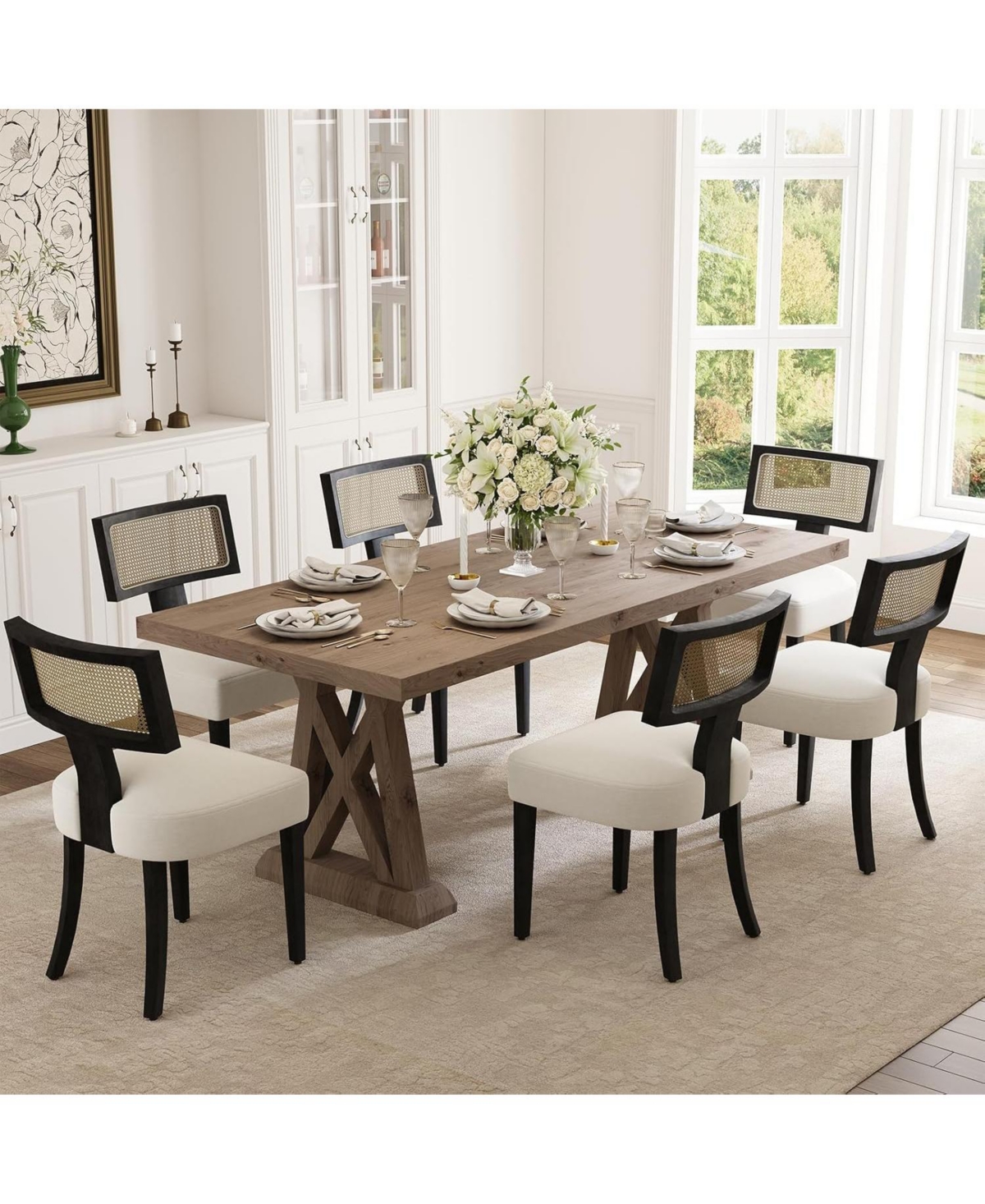 homfan Dining Chairs Set of 4, Mid Century Upholstered Chairs with Linen Fabric, Modern Armless Kitchen Chairs with Wood Legs