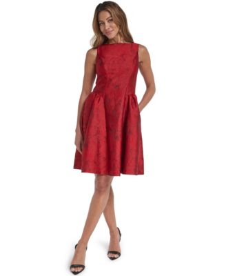 Women's Jacquard Boat Neck Fit and Flare Dress