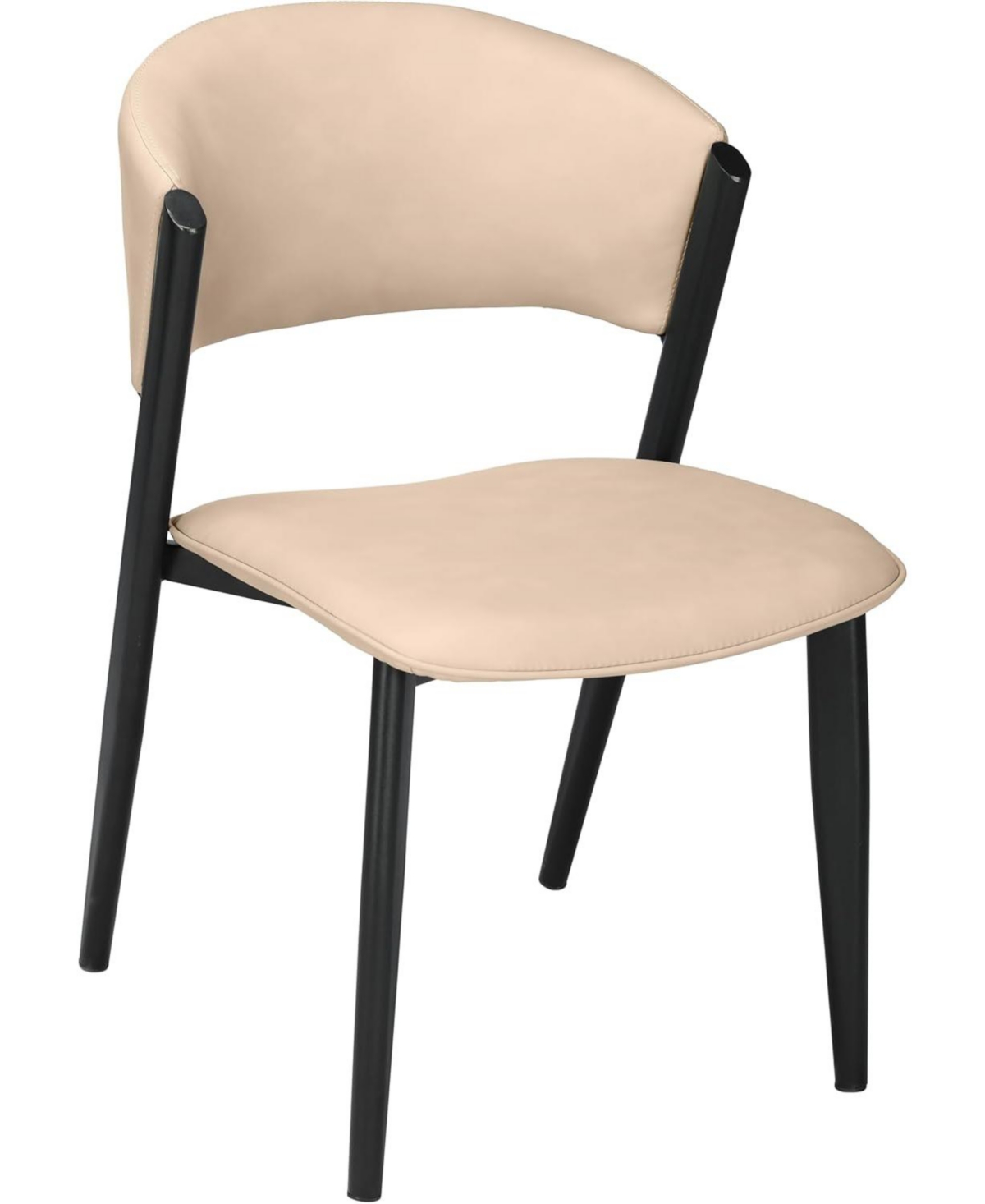 LeisureMod Aspen Modern Dining Chairs Leather Kitchen Side Chair - Open Back and Curved Design, Iron Legs, Accent Seating for Dining Room - Light taup