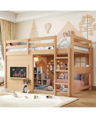 Twin Loft Bed with Slide, Chalkboard and Bookshelf