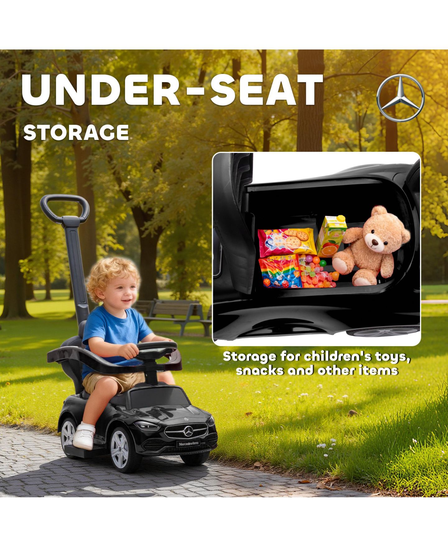 Детская игрушка Qaba Mercedes-Benz C-Class 2-in-1 Ride-On Car with Under-Seat Storage, 55 lbs, Ages 1.5-3, цвет: Чёрный — фото 6