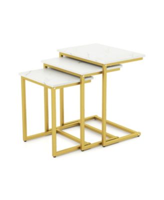 3-Piece Stackable Nesting Side Table Set with C-Shaped Steel Frames
