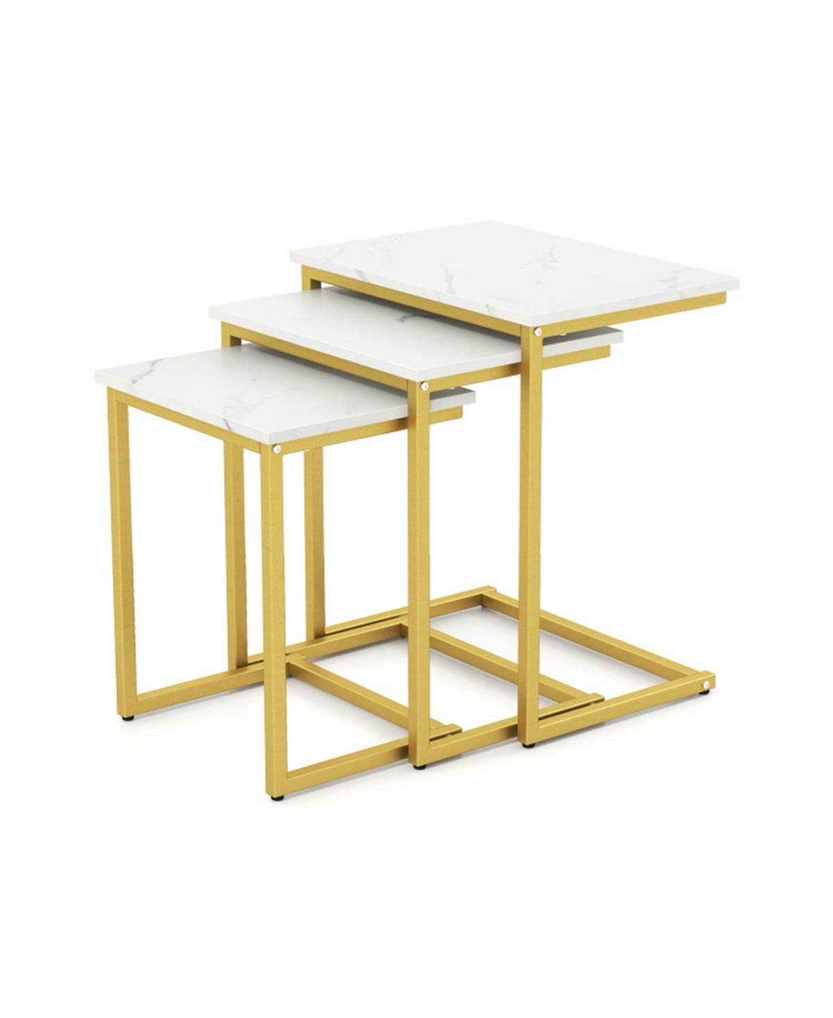 Gouun 3-Piece Stackable Nesting Side Table Set with C-Shaped Steel Frames - White
