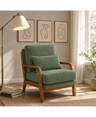  Modern Solid Wood Accent Chair with Nubby Upholstery