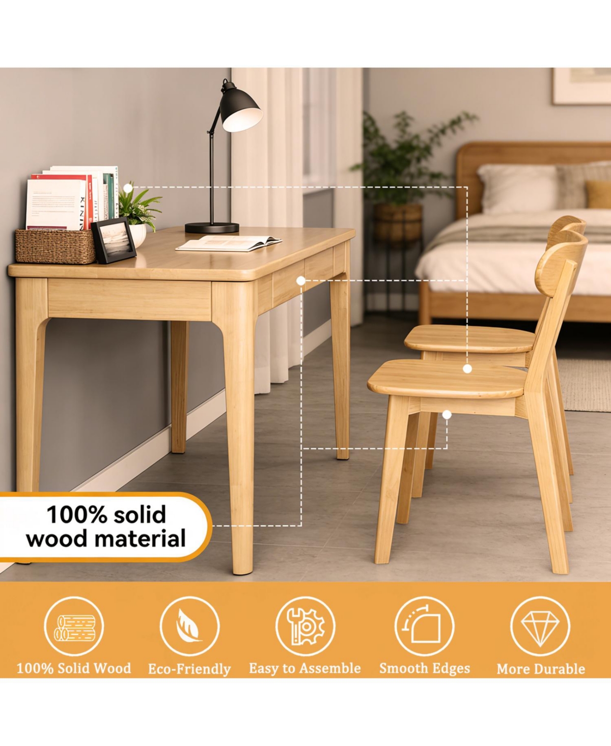 Rainsken Modern Dining Chairs Set of 2, Adjustable Foot Pads, Stable Reinforced Design, with Curved Backrest,for Room, Study, Cafe