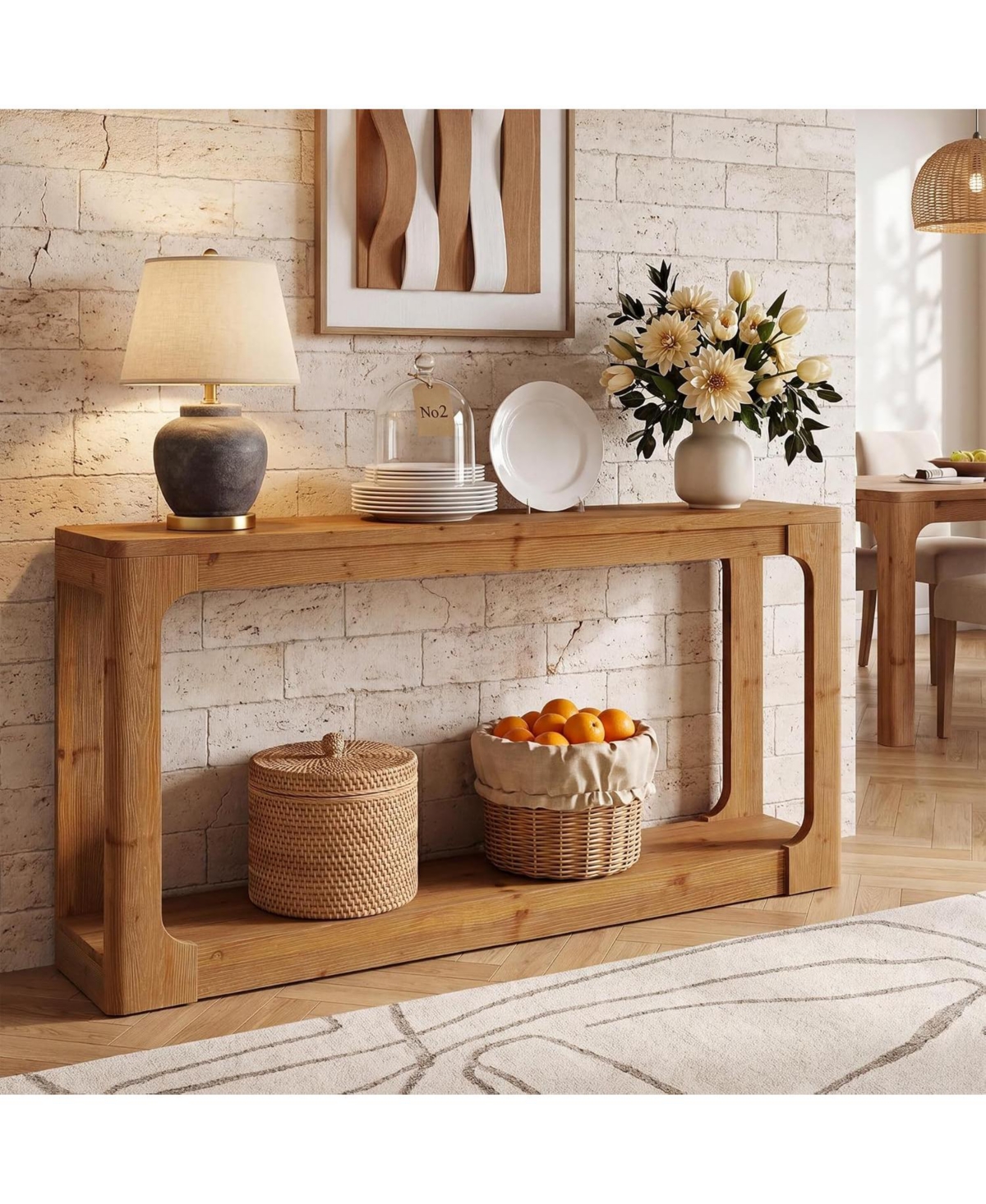 Tribesigns 63" Solid Wood Console Table, 2-Tier Entryway Table