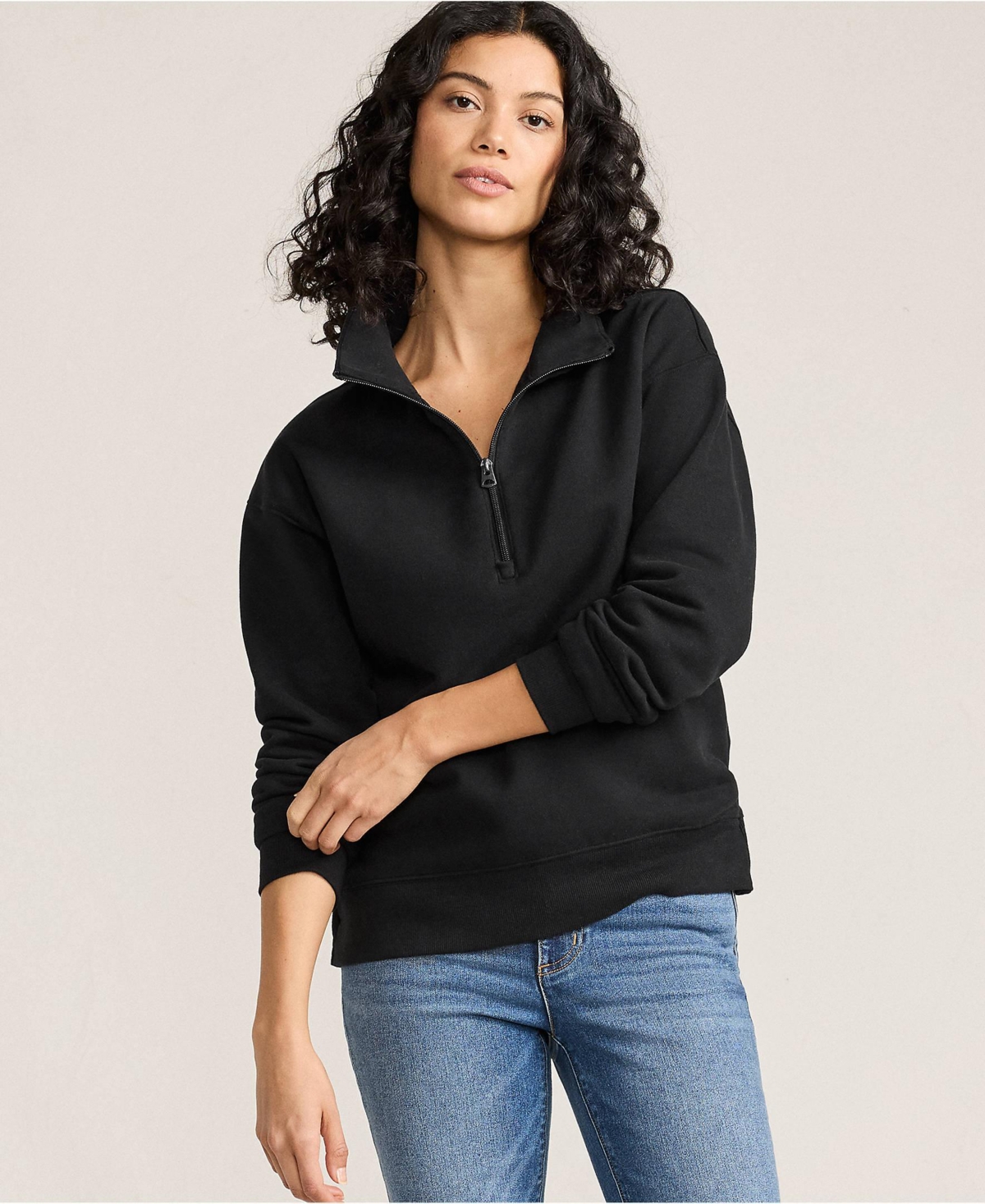 Lands' End Women's Serious Sweats Quarter-Zip Relaxed Fleece Pullover Sweatshirt
