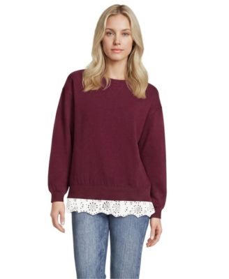 Women's Long Sleeve Serious Sweats Lace Hem Crew Neck Tunic Sweatshirt